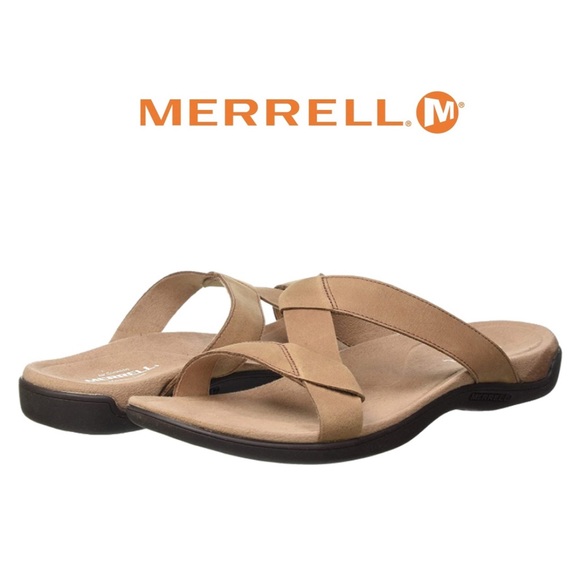 NWOT Merrell Slip-On Carob Tan Camel Leather Suede NEVER worn Sandals 6 - Picture 3 of 16